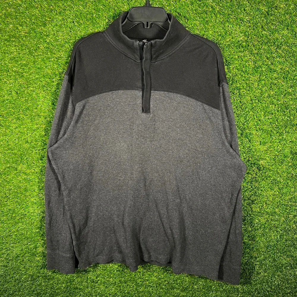 Banana Republic Mens XL Quarter Zip Pullover‎ Sweater Grey Black Colorblock